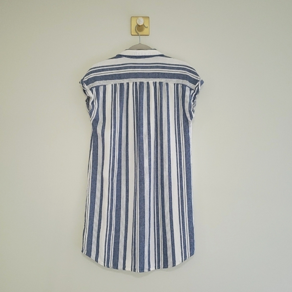 Old Navy Linen Blend Midi Shirtdress Medium Blue White Striped Coastal Beach - Picture 5 of 12